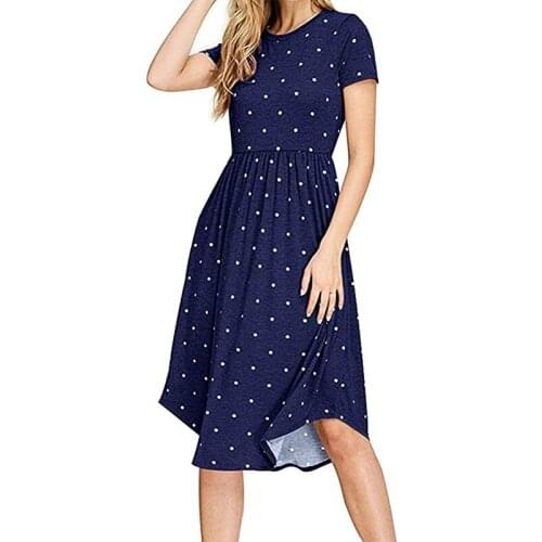 Women Vintage Dress Polka Dot Femme Robe Casual Loose A-line Midi Dress Pockets Retro Dress Pleated GV515