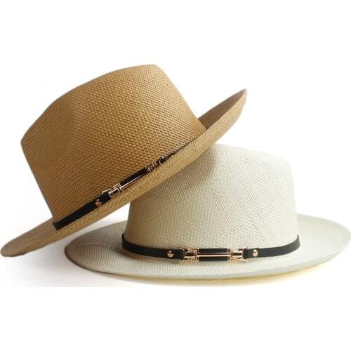 2019 Straw Sun Hat Women Men Wide Brim Panama Hat For Summer Beach Sunbonnet Hat With Fashion Band Size 58CM