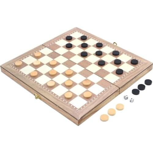 3-in-1 Wooden Foldable Chess for Intelligence Developing Brain Game Board Interactive Classic Chess Board Portable Chess
