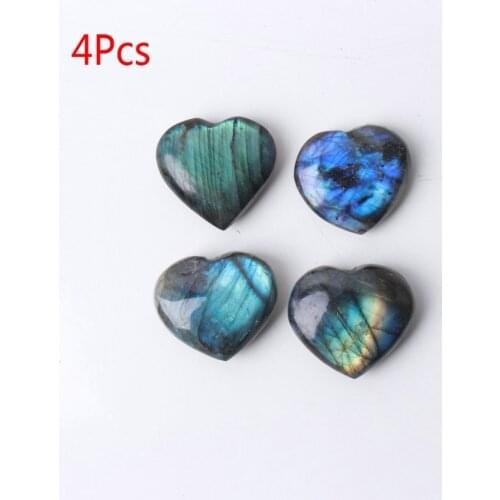 4Pcs Flash Natural Labradorite Rough Polished Crystal Heart