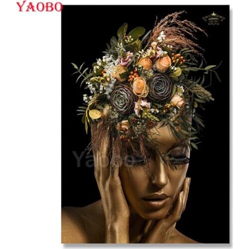 5d Diy Diamond Painting African Art Black and Gold Woman Diamond Mosaic Full Square Drill Diamond Embroidery Home Decor Gift