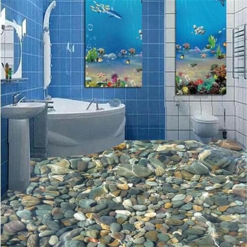 Beibehang Modern painting 3D floor bathroom mural natural pebbles non-slip waterproof thickened self-adhesive PVC Wallpaper