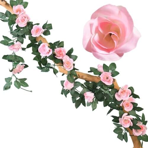 White Artificial Rose Vine Fake Silk Flower Garland Hanging Baskets Plants Home Outdoor Wedding Arch Garden Wall Decorations