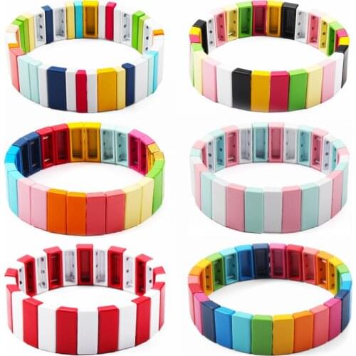 Rainbow Tile Bracelet Women Stacks Enamel Beaded Bracelet Combo Bohemian Tila Friendship Bracelets Corlorful Bileklik Gifts