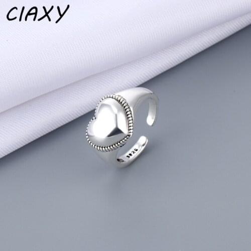 CIAXY 925 Sterling Silver Retro Love Heart Rings for Women INS Trend Sweet Sexy Elegant Open Finger Ring Thai Silver Jewelry