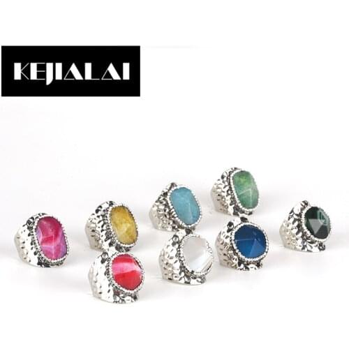 Dankaishi Natural Druzy Quartz Stone Rings Silver Color Metal Colorful Stone Paved with Rhinestone Punk Style Jewelry Accessory