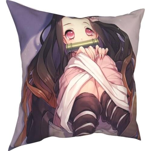 Demon Slayer Movie Nezuko Pillowcase Soft Polyester Cushion Cover Decorative Pillow Case Cover Home Square 40X40cm