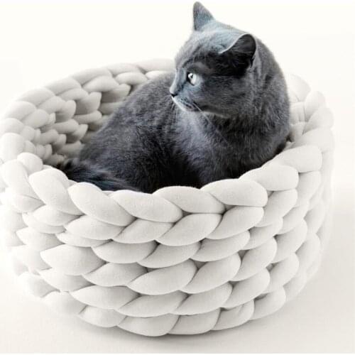 Pet Kennel Hand-Woven Bed Handmade Knit Nest House Warm Comfortable Puppy Kitten Cave Basket Dog Supplies
