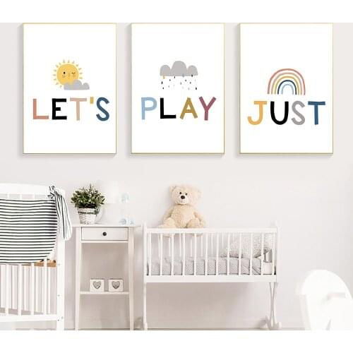 Rainy Cloud Sunshine Rainbow Canvas Painting Wall Art Nursery Poster Art Prints Quotes Modular Pictures Kids Playroom Decor