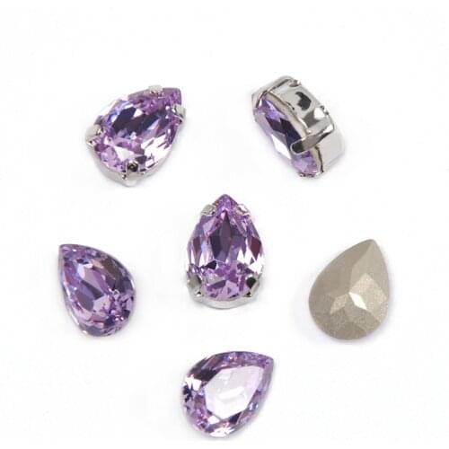 Violet Drop Pear shape Fancy Stones Glass Crystal strass sew on Pointed back rhinestones for Jewelry Craft Garment clothing
