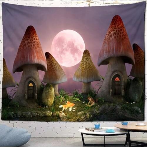 Mountain Valley Tapestry Witchcraft Scenery Wall Hanging Boho-decor Astrology Sun Blanket Sun Moon Dim Light Of Night