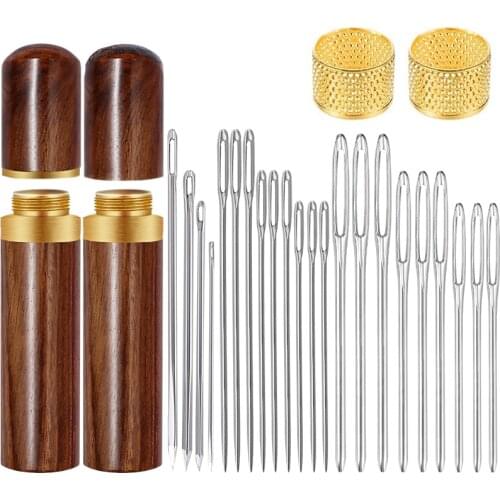 LMDZ 22Pcs Big Eye Hand Sewing Needles Embroidery Needle Embroidery Cross Stitch With Transparent Needle with Wooden Needle Case