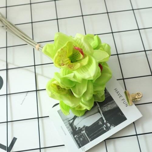 Artificial Silk Green Orchid Bouquet PU Flowers High Quality Fake Flower for Wedding Home Festival Decoration