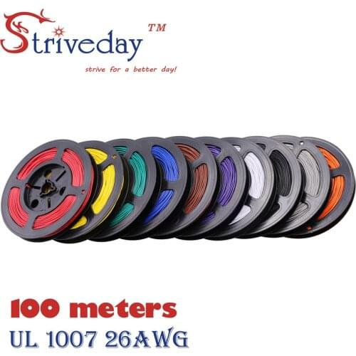 Striveday 1007 26 AWG Cable Copper Wire 100 Meters Red Blue Green Black Yellow 10 colors Electrical Wires Cables For DIY