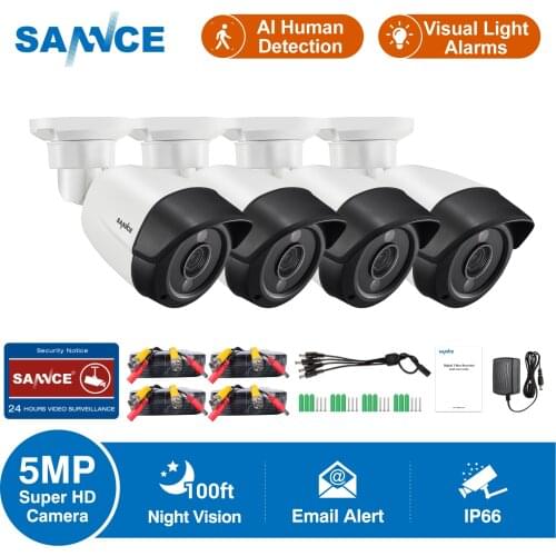 SANNCE 5MP Super HD Security Camera 4X 8X 100ft Night Vision Outdoor Surveillance CCTV Camera Waterproof Camera Kit AI Detection