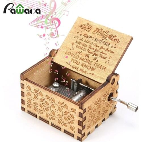 Classic Music Box LOVE DAD And LOVE MOM My Sun Theme Music Antique Hand Crank Wooden Music Box from Dad Mom Birthday Xmas Gift