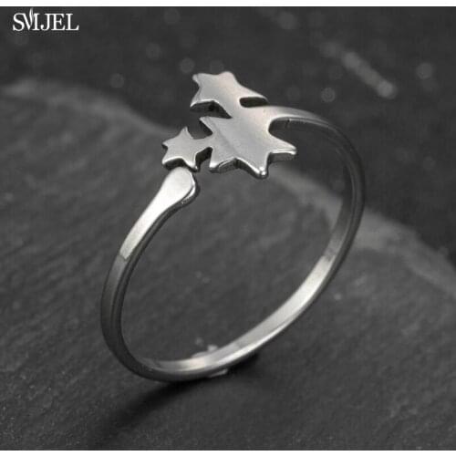 Romantic Three Star Cuff Rings Stainless Steel Jewelry Gold Silver Color Fashion Star Ring for Women Teen Everyday Accessories