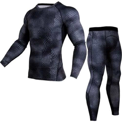 Men T shirts Trousers Set 2 Piece Mens Sportswear Compression Suit Joggers Fitness Base Layer Shirt Leggings Rashguard Clothes