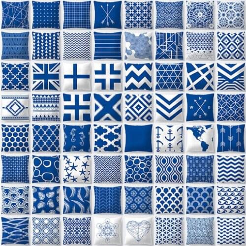 Royal Blue Geometric Soft Velvet Cushion Cover 45x45cm Vintage Flower Pillow Cover Bedroom Sofa Decoration Pillow Cases