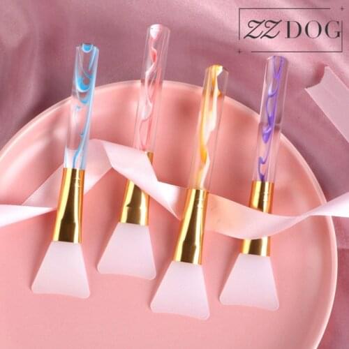ZZDOG 1Pcs Marble Silicone Face Mask Foundation Brush Soft Flat Head Makeup Brushes Acrylic-Handle Gel DIY Cosmetic Beauty Tools