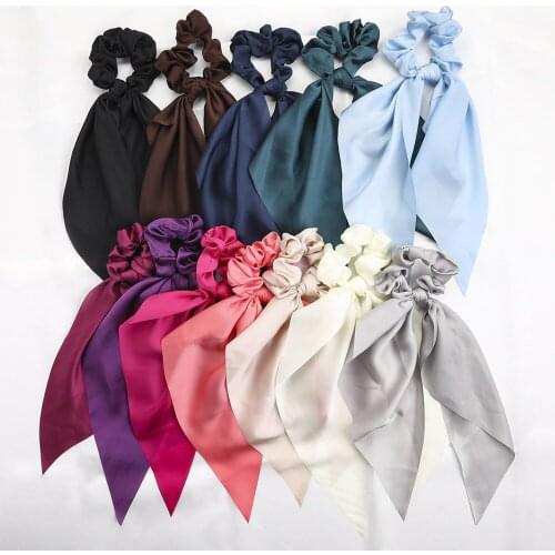 39 Style New Knot Solid Striped Print Hair Ribbon Satin Large Circle Silk Elastic Handband Ponytail Holder