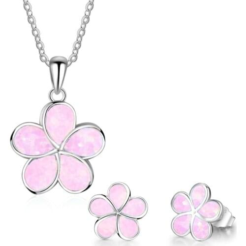 Fashion Cute Sakura Necklace Earrings Jewelry Set Trendy Women Ear Stud And Pendant Necklace For Girl Friend Best Gift