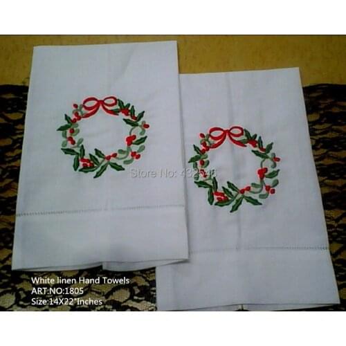 Fashion Unisex Handkerchiefs 12PCS/Lot 14x22"White Linen Vintage & Holiday Handkerchief Embroidered Floral Hankies For Occasions