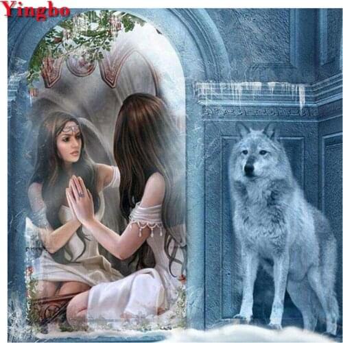 Ying bo Diamond Embroidery Beauty and wolf 5d Diy Diamond Painting Cross-stitch Full Diamond Rhinestone Mosaic Home Decor