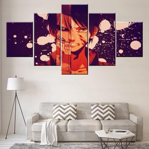 Wall Art Picture Modern Home Decor Living Room 5 Piece Anime Attack on Titan Eren Yeager Painting On Canvas Print Style Poster