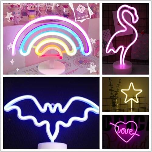 Neon Sign USB Decoration Unicorn Flamingo Lamp Moon Rainbow for Home Kid Room Bedside LED Night Light Decor Light for Children