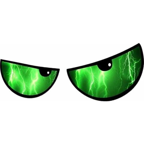 New Pair of Cartoon Evil Eyes Design with Green Lightning for Motorbike Helmet Personality Car Sticker