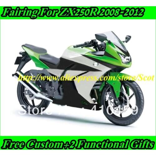 Blk green white Fairing kit for KAWASAKI Ninja ZX250R 08 09 10 11 12 ZX 250R 2008 2010 2012 EX250 Injection Mold Fairings