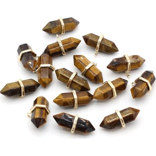 Natural Tiger Eye Stone Pendant Exquisite Durable Bicuspidate Charm for Jewelry Making DIY Necklace Earring Accessories 17x35mm