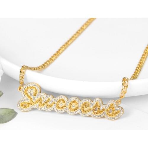 Custom Name Bling Iced Out Necklaces Nameplate Gold Stainless Steel Chain Two Color Crystal Name PersonalityJewelry For Women
