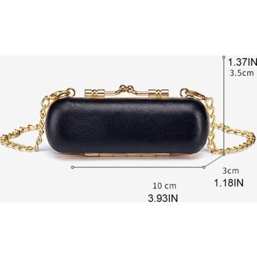 Q1QA Mini Lipstick Case Holder Faux Leather Organizer Bag with Mirror Detachable Chain Travel Crossbody Shoulder Makeup Cosmetic