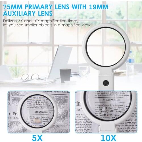 5X/10X Handheld Desk Magnifier with LED Light and Stand USB Powered Illuminated Magnifying Glass Electronics Repair Hobby Tool