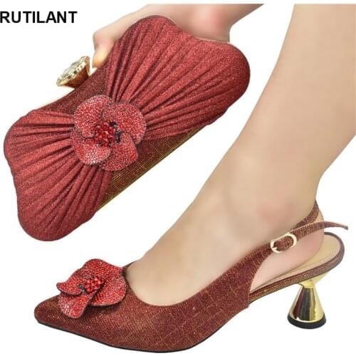 Latest Women Shoes and Bags To Match Set Italy Nigerian Women Party Shoes and Bag Set Decorated with Rhinestone Plus Size Shoes