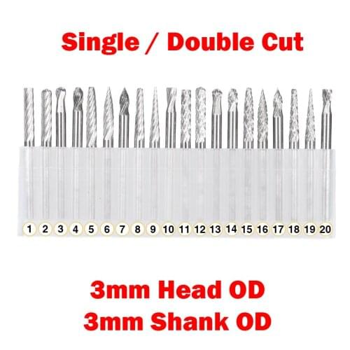 1 Set 3mm Shank OD 3mm Head OD Sinlge Cut CNC Tool Grinder Tungsten Carbide Woodwork Milling Cutter Polishing Head Rotary File