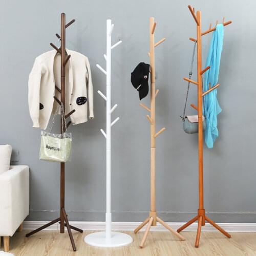 Solid Wood Coat Rack, Floor-to-Ceiling Bedroom Hanger, Single Pole Vertical Clothes Rack, Creative Home Office Simple Hanging