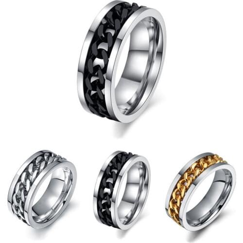 Rotatable Chain Ring 8mm For Men Women Titanium Stainless Steel Flexible Casual Wedding Finger Rings Male Jewelry Gift