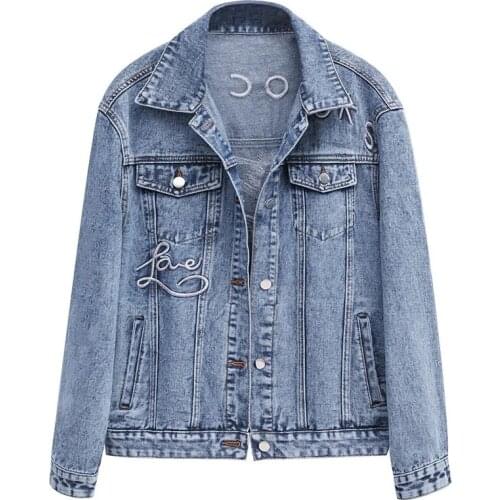 Denim Jacket Female 2021 Spring And Autumn New Korean Embroidered Letter Coat Women Loose Large Size Wild Casual Short TrendA148
