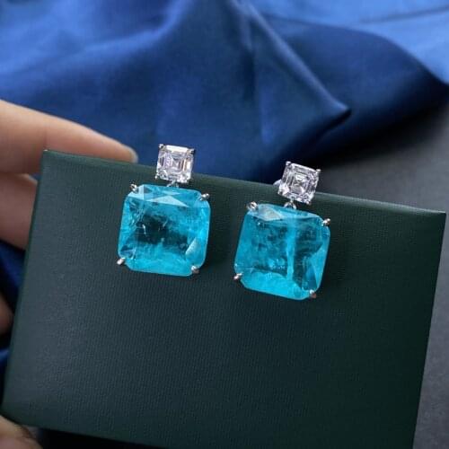 Trendy 100% 925 Sterling Silver Azure Color Anniversary Drop Earrings For Women Exquisite Party Fine Jewelry Gift