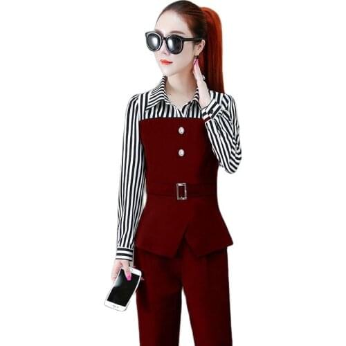Women Pants 2-Piece Set 2021 Female Spring Summer Slim Suit Lady Blouse +Plus Size Wide Leg Pants Office Ladies Sets 3XL H242