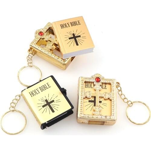 1pc English Version Mini Religious Christian HOLY Bible Keychain Key Chain Key Ring Key Holder Women Bag Charm Gift Souvenirs