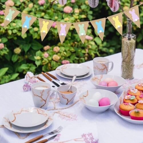 1pc Easter Pennant Banner 3 Meters Wave Point Rabbit Rustic Garland for Photo Props Easter Party Celebration Decor