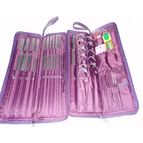 104pcs Stainless Steel 11Size Ring Circular Knitting Needles Crochet Hooks Weave Crochet Set 22 Sizes Straight Knitting Kits