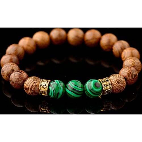 2019 Tibetan Buddhist Bracelet Men Gold Rune Metal Natural 10mm Wood Beads Handmade Bracelet Ethnic Stone Beaded Bracelet