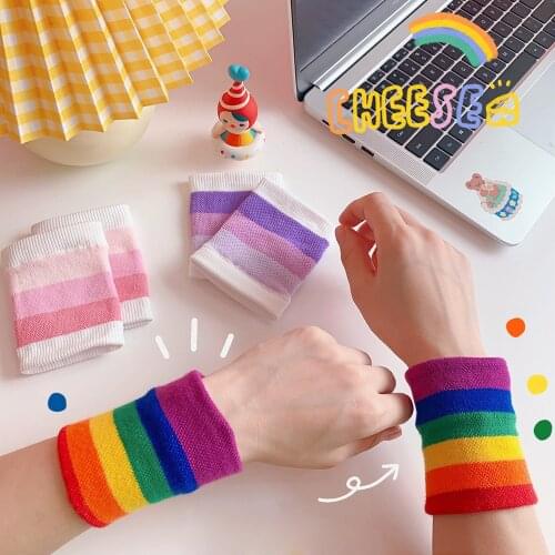 2021 Rainbow Color Breathable Warm Bracers Soft Cotton Wrap Hand Badminton Running Fitness Men Women Wristband