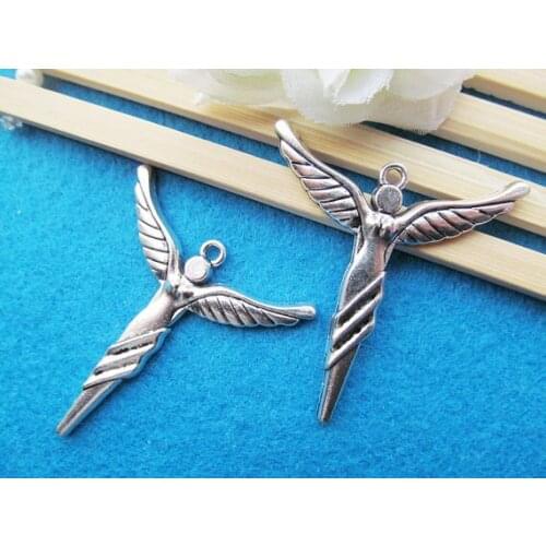 20pcs Heavy Thick Good quality Antique silver tone Blank Slender Angel Cross Pendant Charm/Finding