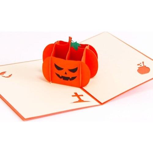 3D Laser Cut Handmade Angry Pumpkin Paper Invitation Greeting Card with Envelope Trick or Treat Halloween Party Creative Gift